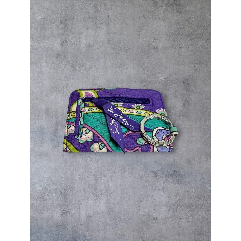 Vera Bradley ID Case Wallet Womens HEATHER Purple Paisley Quilted Keychain EUC
